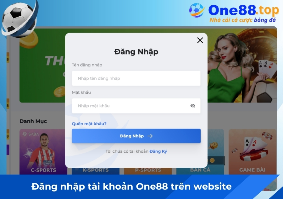 Đăng nhập tài khoản One88 trên website