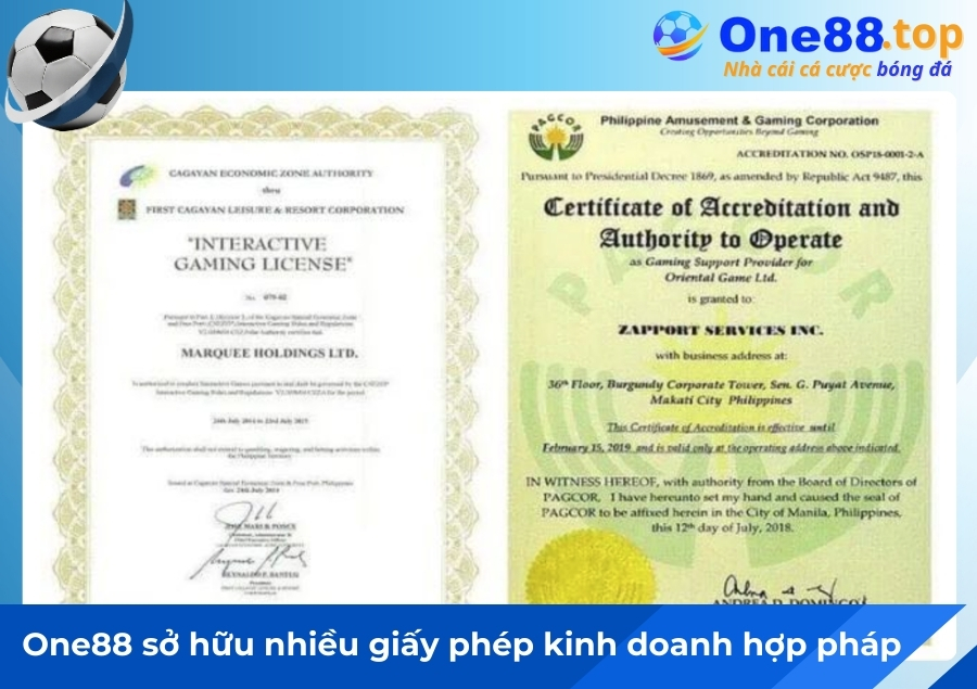 One88 sở hữu nhiều giấy phép kinh doanh hợp pháp